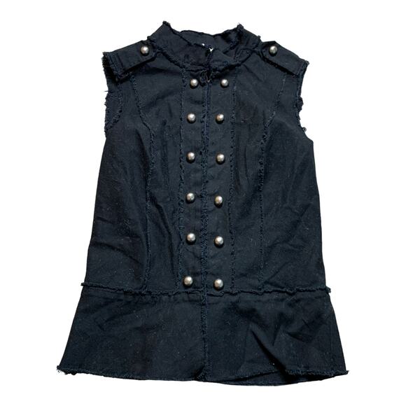 Hip to Hip Y2K Goth Emo Punk Military Style Button Up Vest Black Small - Picture 1 of 4